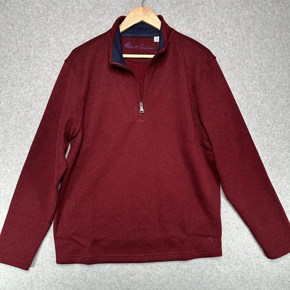 Robert Graham Kenwood Quarter Zip Pullover Sweater Velvet Maroon‎ Classic Fit M